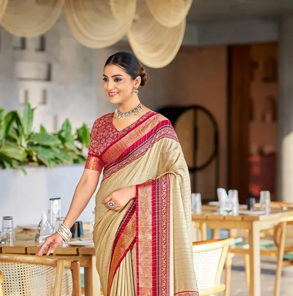 Maroon_And_Cream_Ajrakh_Pashmina_Modal_silk_Saree