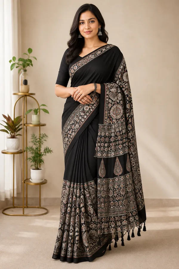 BLACK__AND_PLAIN_AJRAKH_MODAL_SILK_SAREE_WITH_BLOUS