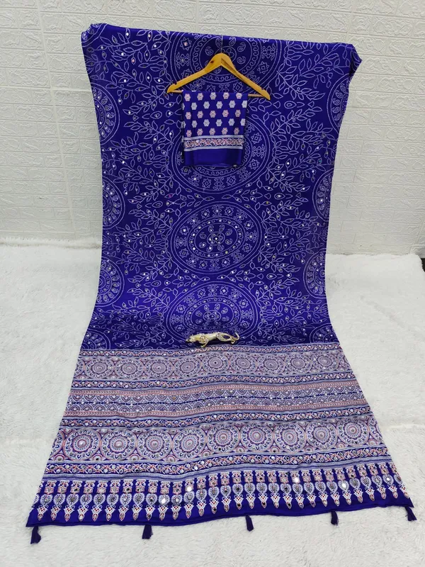 Pure_Gajji_Blue_Bandhni_Full_Leaf_Design__Mirror_Saree_With_Blouse_Piece