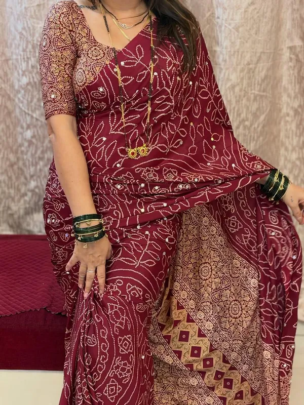 Pure_Gajji_Maroon_Bandhni_Full_Leaf_Design__Mirror_Saree_With_Blouse_Piece