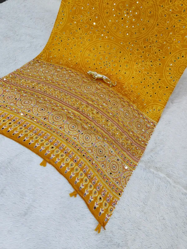 Pure_Gajji_Yellow_Bandhni_Full_Leaf_Design__Mirror_Saree_With_Blouse_Piece