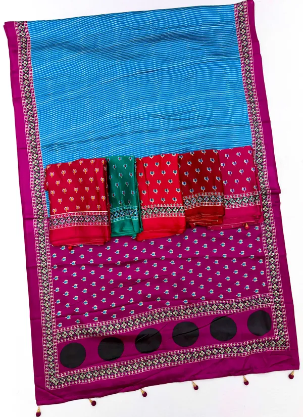 Pure_Semi_Modal_Red_Lotus_with_Purple_Small_Line_With_Fancy_Tusseles__Saree