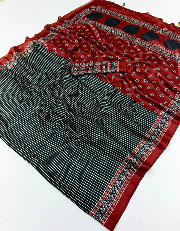 Pure_Semi_Modal_Red_Lotus_with_Black_Small_Line_With_Fancy_Tusseles__Saree
