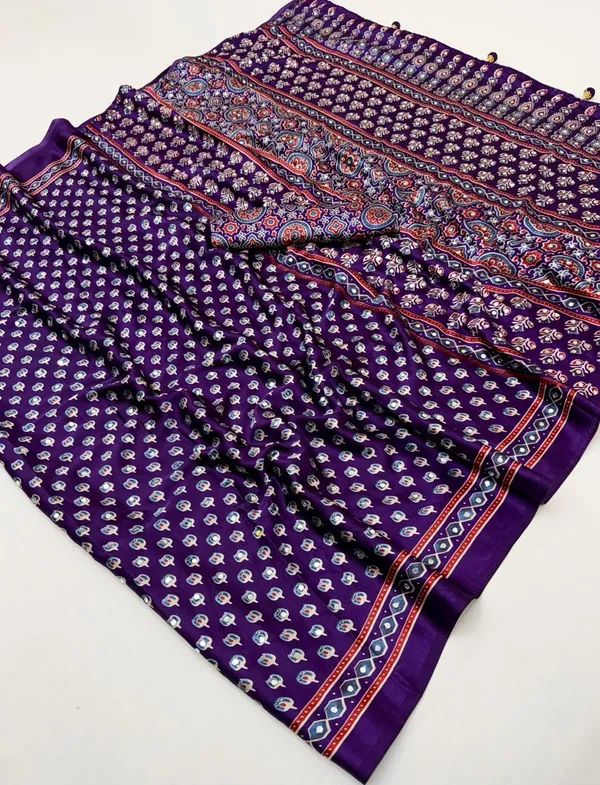 Purple_Lotus_Ajrakh__Mirror_Work_Saree_With_Blouse__