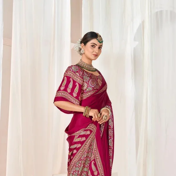 Rani_Ajrakh_Printed_Modal_Silk_Plain_Saree_With_Ajrakh_Blouse