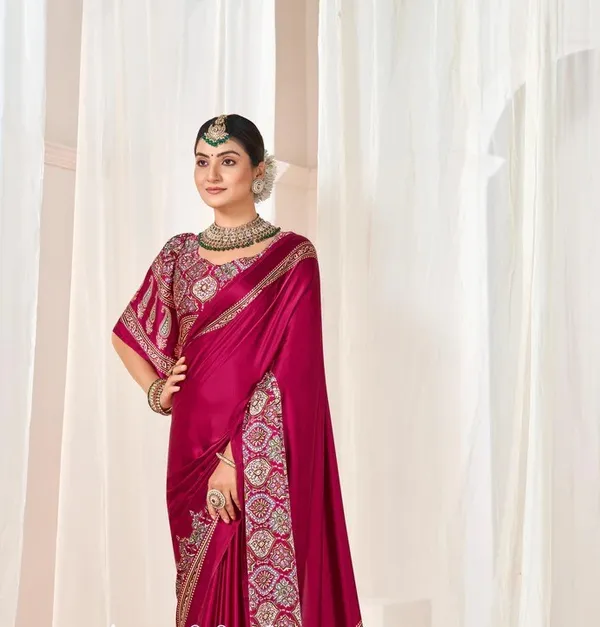 Rani_Ajrakh_Printed_Modal_Silk_Plain_Saree_With_Ajrakh_Blouse