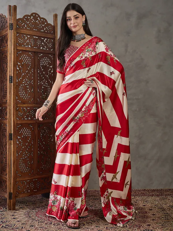 Red_Floral_Printed_Modal_Satin_Party_Wear_Saree_with_a_Smooth_Satin_Finish