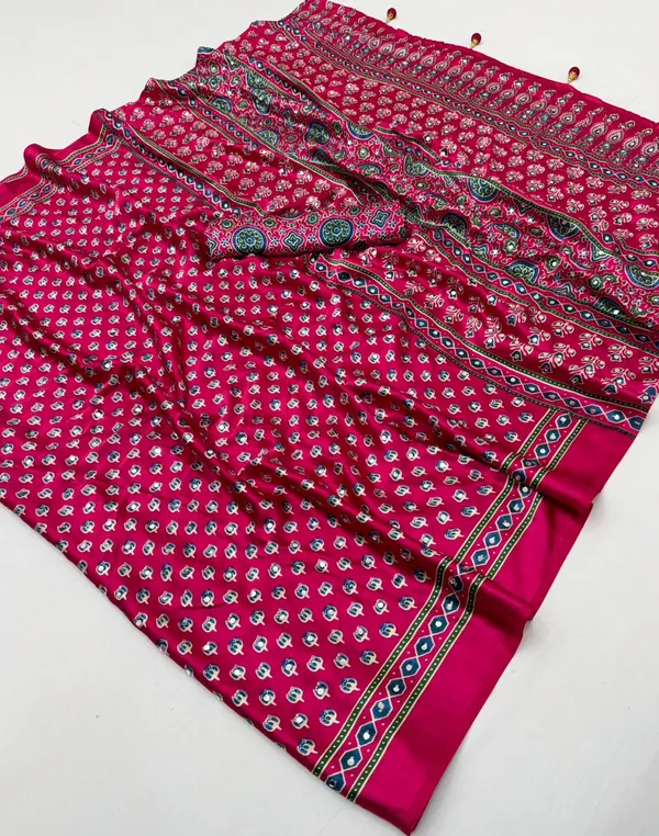 Pink_Lotus__Ajrakh_Mirror_Work__Saree_With_Blouse