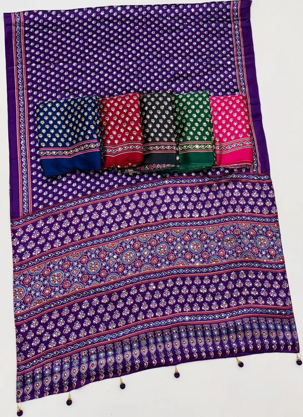 Pink_Lotus__Ajrakh_Mirror_Work__Saree_With_Blouse
