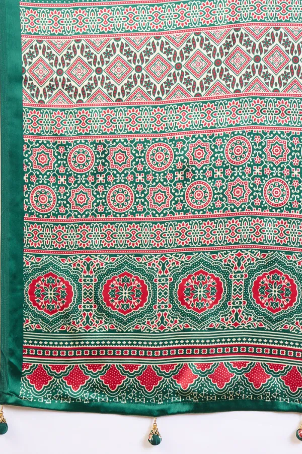 Rice_Cream_and_Green_Ajrakh_Printed_Satin_Crepe_Silk_Saree