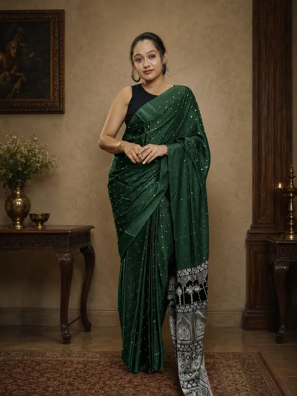 Ajrakh_Palllu_Green_Colour_With_Mirror_Work_Saree_with_Blouse