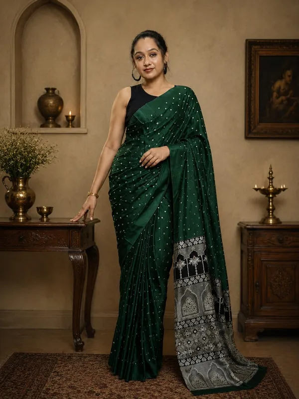 Ajrakh_Palllu_Green_Colour_With_Mirror_Work_Saree_with_Blouse