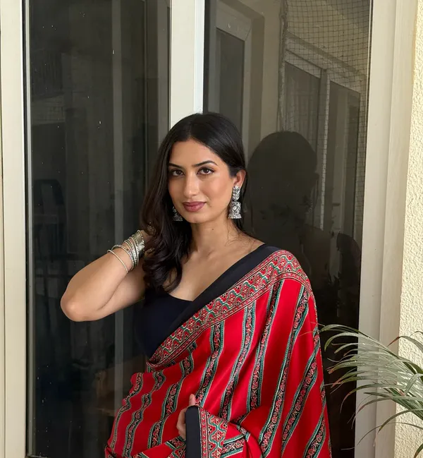 Rosewood_Striped_Ajrakh_Hand-Printed_Modal_Silk_Saree