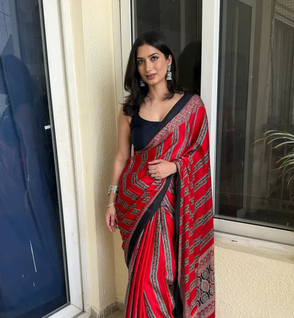 Rosewood_Striped_Ajrakh_Hand-Printed_Modal_Silk_Saree