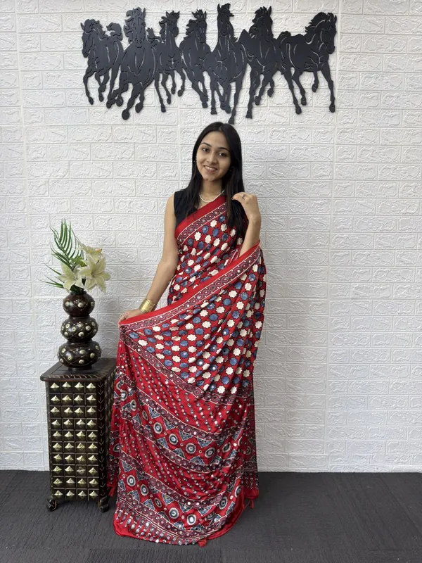 Rust_Ajrakh_Mirror_Work_Design_Pure_Gajji_silk_saree