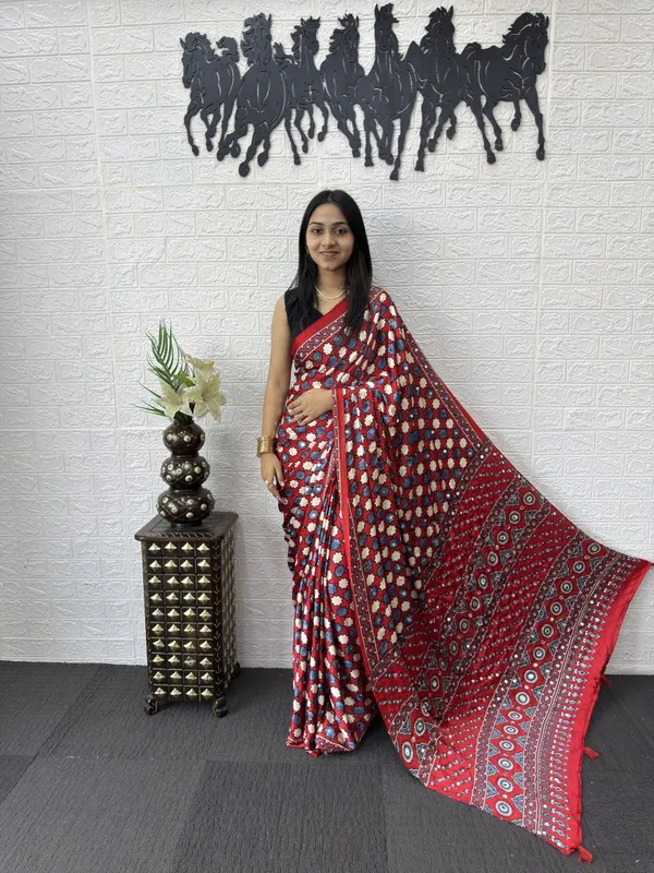 Rust_Ajrakh_Mirror_Work_Design_Pure_Gajji_silk_saree
