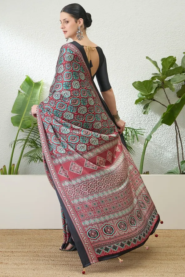 Luxurious_Maroon_Ajrakh_Printed_Soft_Modal_Silk_Natural_Print_Saree