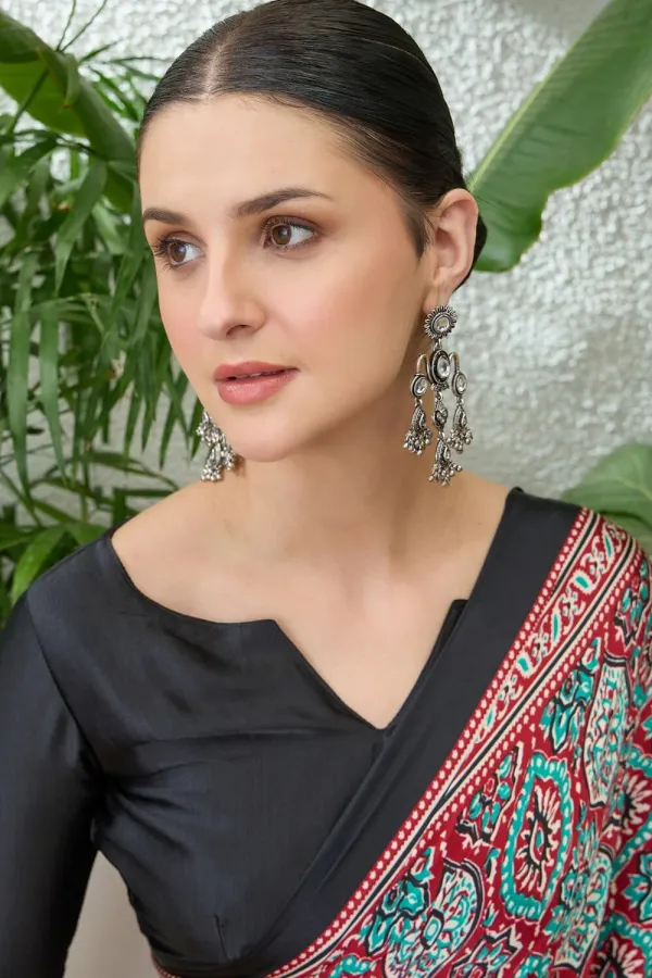Luxurious_Maroon_Ajrakh_Printed_Soft_Modal_Silk_Natural_Print_Saree