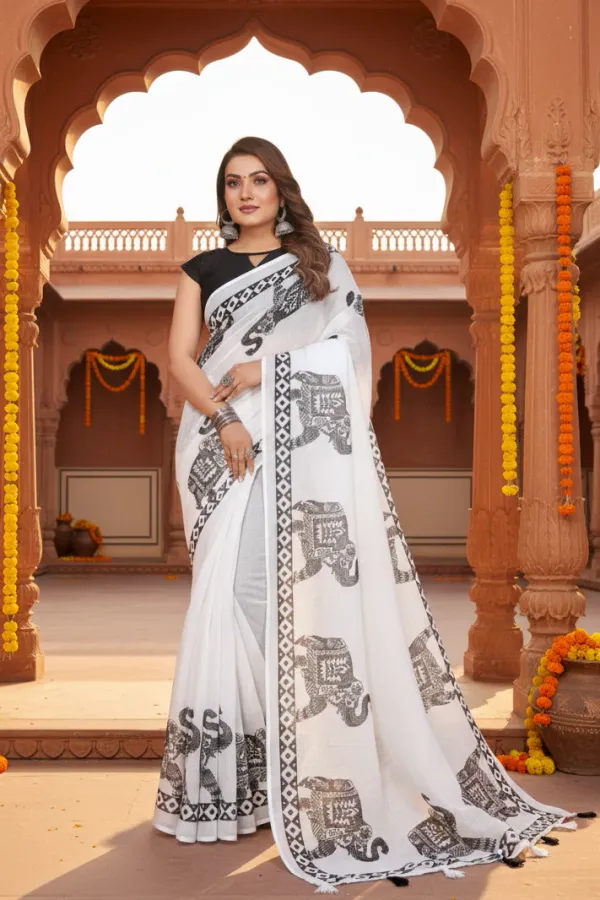 Women's_Linen_Cotton_Printed_Saree_With_Unstitched_Blouse