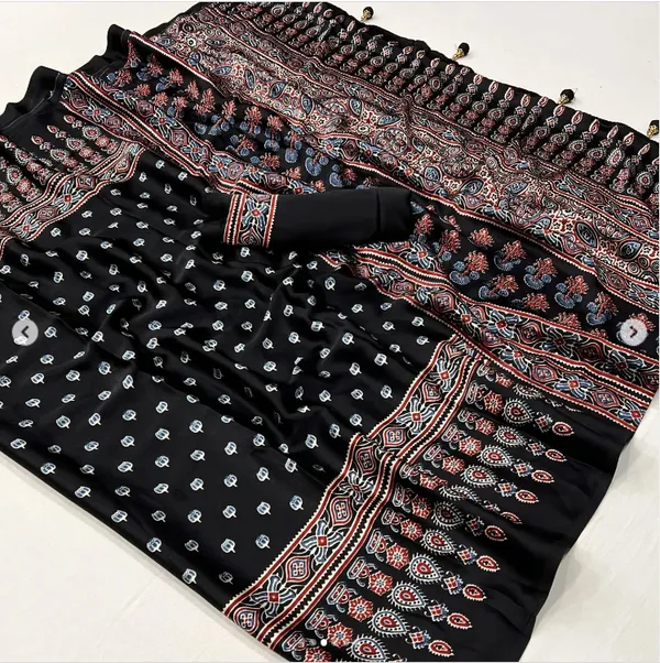 Tuna_Black_Ajrakh_Printed_Satin_Gaji_Silk_Saree