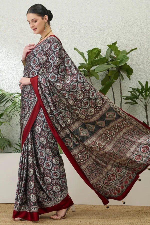 Majestic_Black_and_Maroon_Ajrakh_Printed_Soft__Silk_Natural_Print_Saree