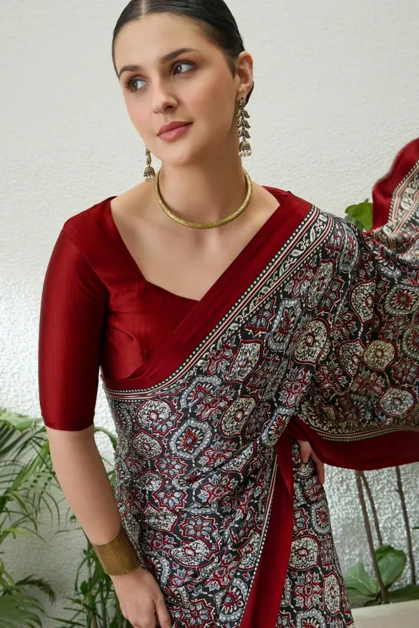 Majestic_Black_and_Maroon_Ajrakh_Printed_Soft__Silk_Natural_Print_Saree