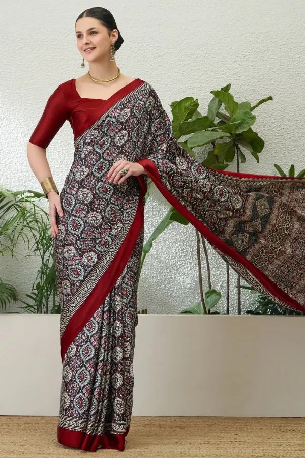 Majestic_Black_and_Maroon_Ajrakh_Printed_Soft__Silk_Natural_Print_Saree