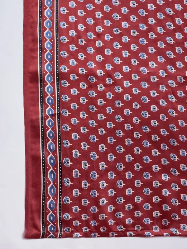 Wine_Maroon_Modal_Ajrakh_Satin_Printed_Mirror_Work_Saree