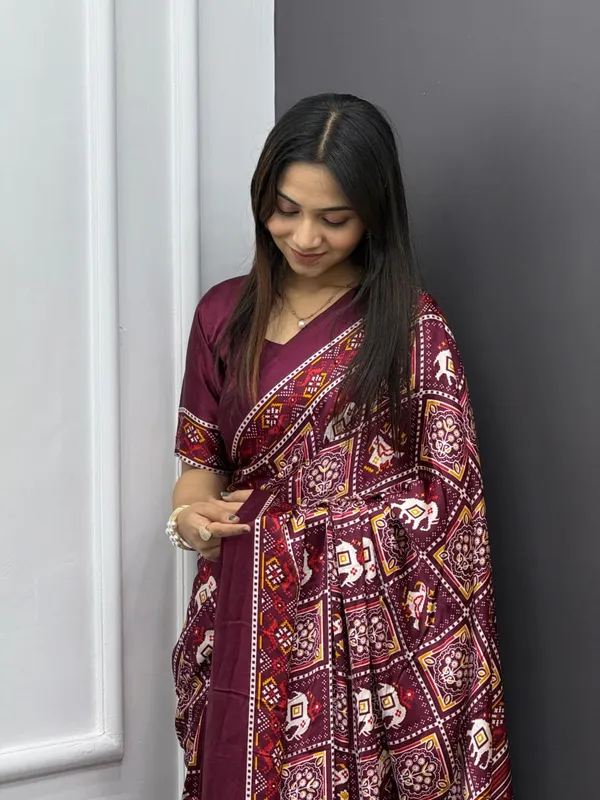 Wine_Patola__Saree__With_Blouse_Piece