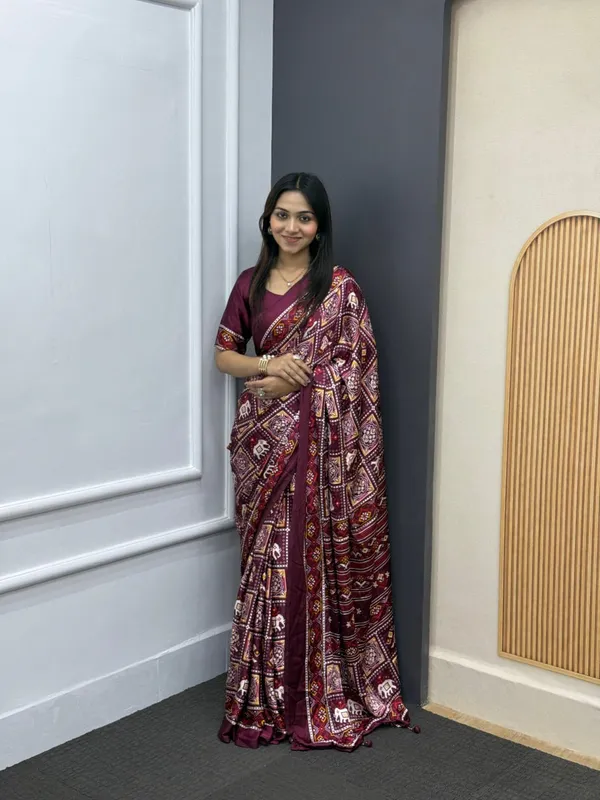 Wine_Patola__Saree__With_Blouse_Piece