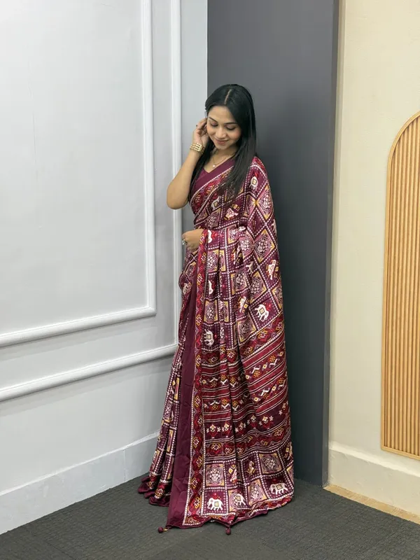 Wine_Patola__Saree__With_Blouse_Piece