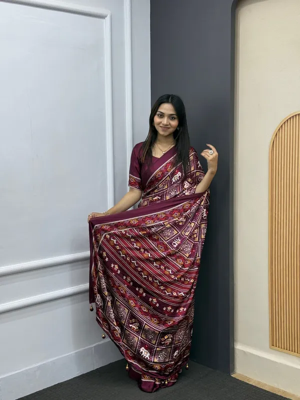 Wine_Patola__Saree__With_Blouse_Piece