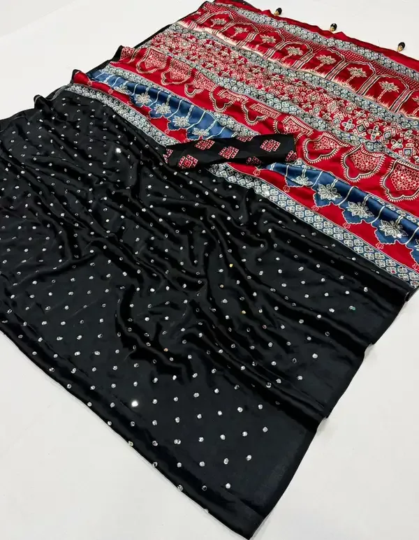 Ajrakh_Pallu_Black_Colour_with_Mirror_Work_Saree