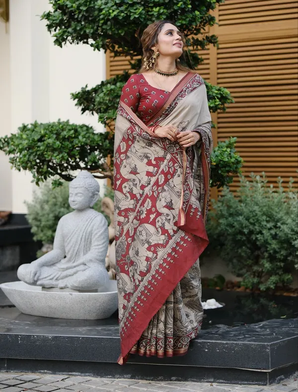 MADHURA_ELEPHANT_MUL_COTTON_KALAMKARI_SAREE