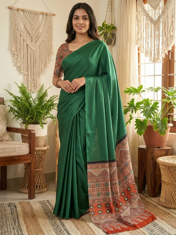 Dark_Green_Ajrakh_Modal_Silk_Saree