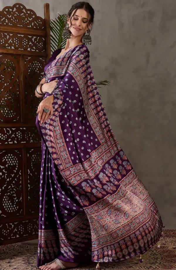 Premium_Morpiche_Printed_Ajarakh_Satin_Saree
