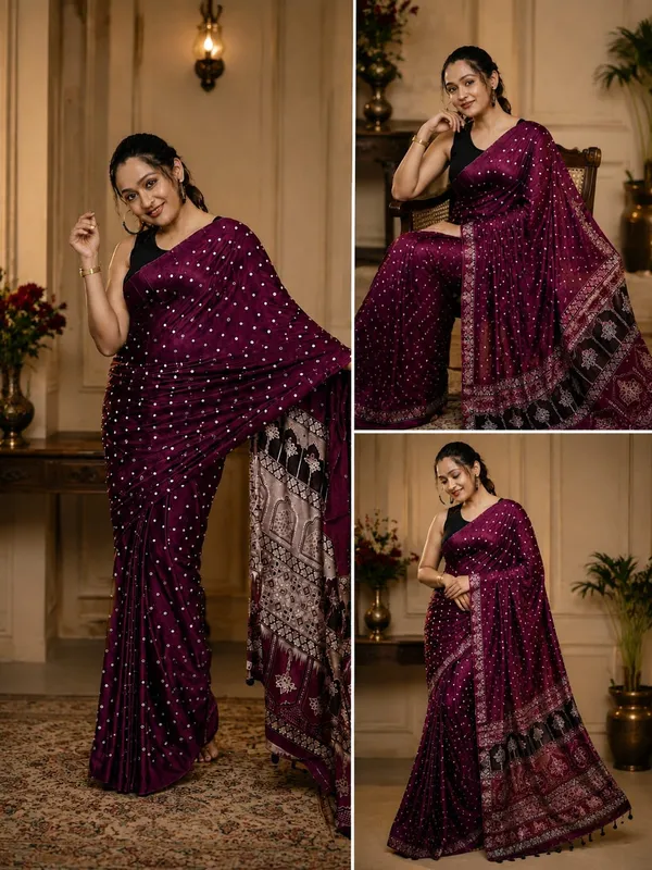 Ajrakh_Pallu_Wine_Colour_With_Mirror_Work