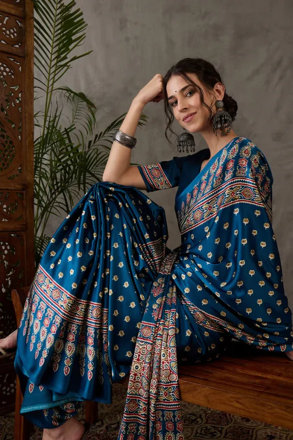 AJRAKH_MODAL_SILK_PREMUIM_SAREE_WITH_BLOUSE_PIECE