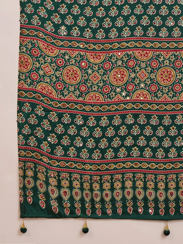 Green_Lotus_Ajrakh_Mirror_Work_Saree_with_Blouse