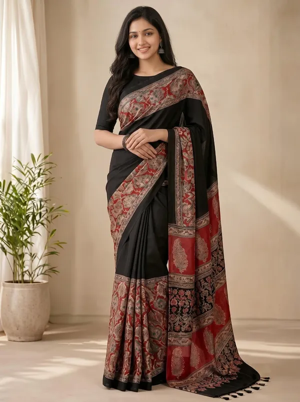 Wine__White_Line_Ajrakh_Silk_Saree