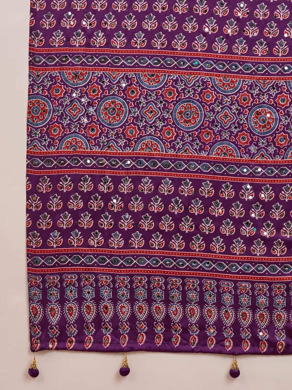 Purple_Lotus_Ajrakh__Mirror_Work_Saree_With_Blouse__