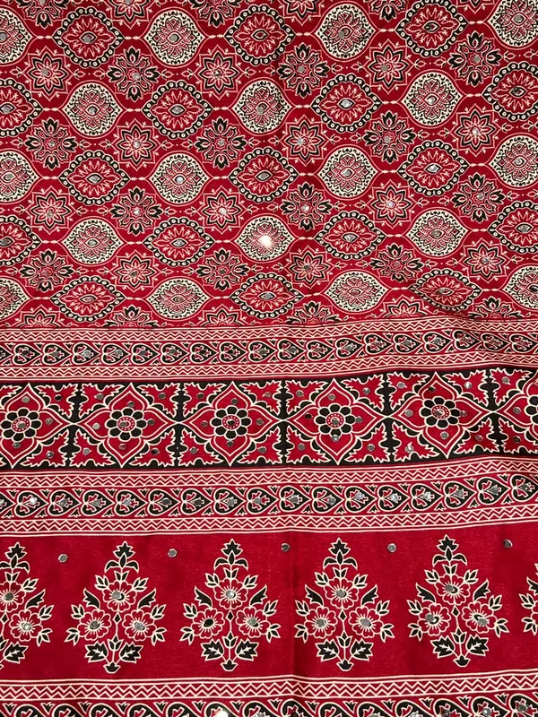 Amazing_Redis_Maroon_Ajrakh_Real_Mirror_Pashmina_Modal_Silk_Saree_With_Blouse