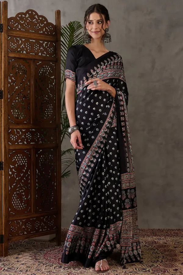 Vivid_Blue_Ajrakh_Printed_Soft_Modal_Silk_Natural_Print_Saree