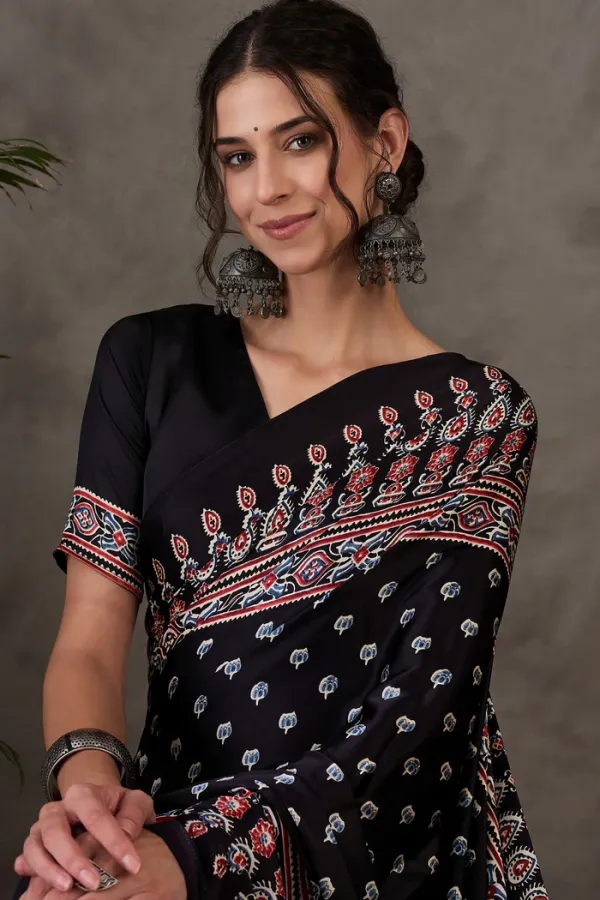 Vivid_Blue_Ajrakh_Printed_Soft_Modal_Silk_Natural_Print_Saree