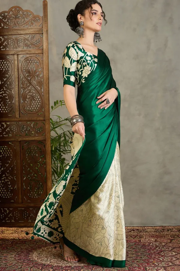 Evergreen_Kalamkari_Printed_Satin_Silk_Saree