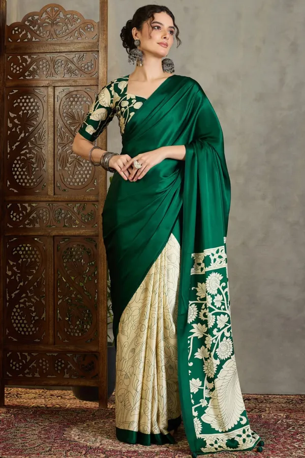 Evergreen_Kalamkari_Printed_Satin_Silk_Saree