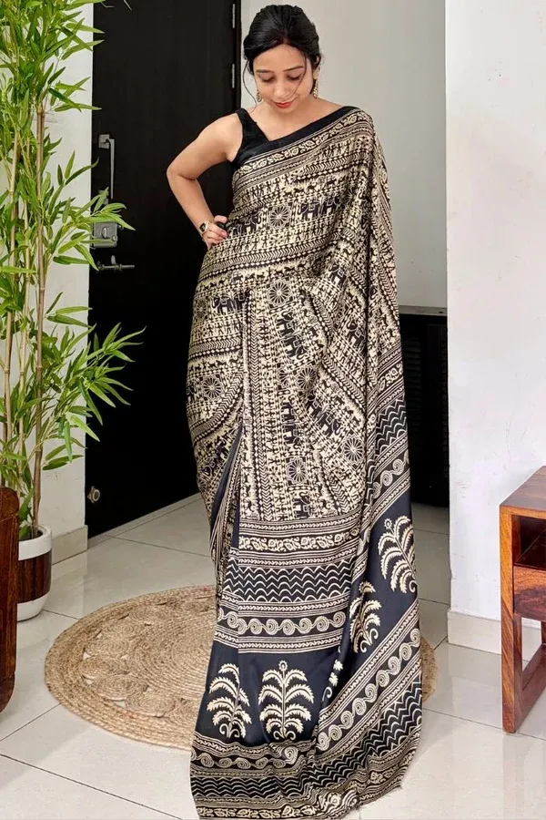 Black_Cat_Modal_Satin_Kalamkari_Printed_Saree