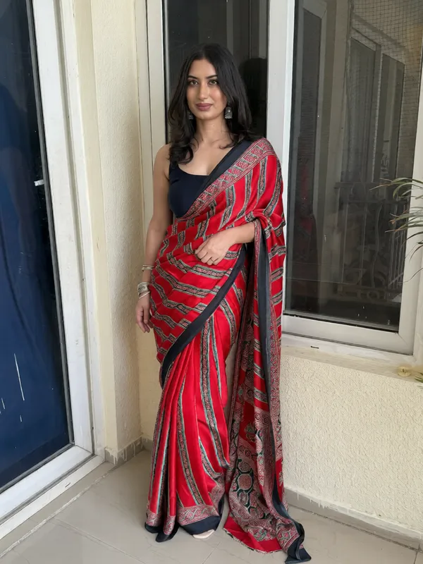 Rosewood_Striped_Ajrakh_Hand-Printed_Modal_Silk_Saree