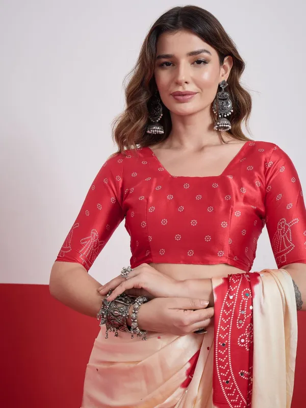 Cream__Bandhani_Ajrakh_Real_Mirror_Modal_Silk_Saree_With_Blouse_