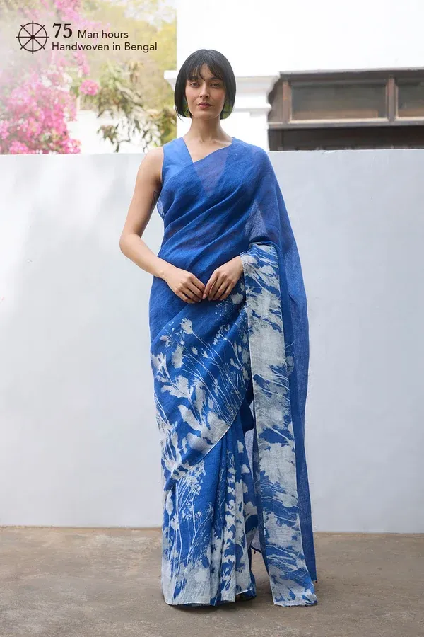 Royal_blue_color_Digital_Printed_Cotton_Linen_Saree